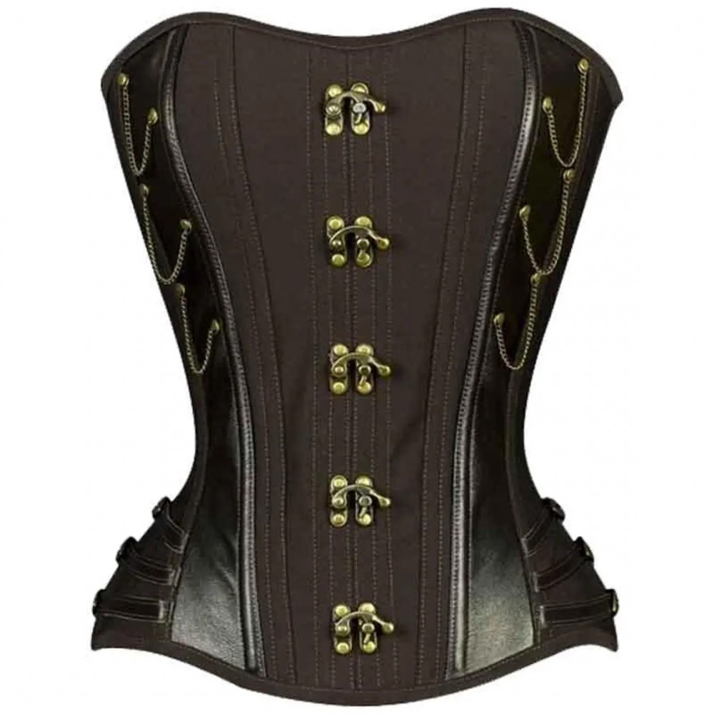 Women Real Leather Corset Overbust Handmade Brown Genuine Leather Corset, Heavy Duty Steel Boned Waist Gothic Luxury and Stylish