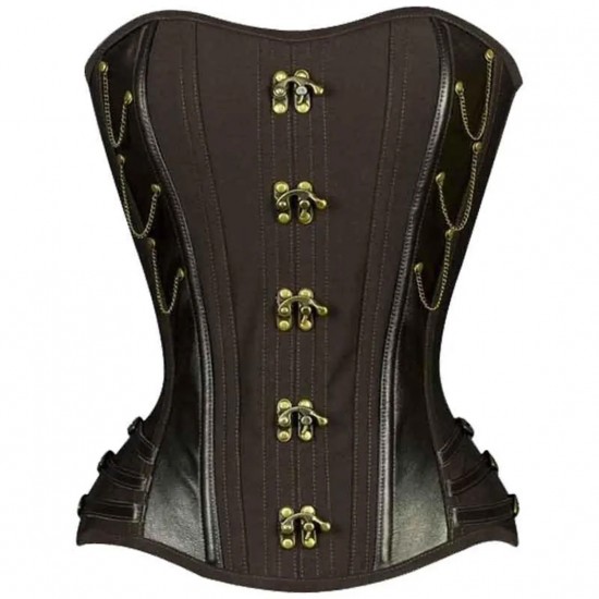 Women Real Leather Corset Overbust Handmade Brown Genuine Leather Corset, Heavy Duty Steel Boned Waist Gothic Luxury and Stylish