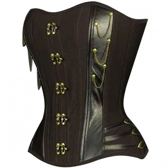 Women Real Leather Corset Overbust Handmade Brown Genuine Leather Corset, Heavy Duty Steel Boned Waist Gothic Luxury and Stylish