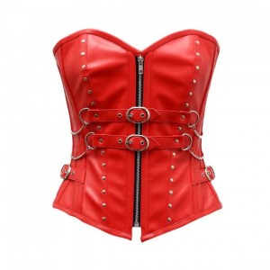 Women Real Leather Corset Overbust Handmade Red Genuine Leather Corset, Heavy Duty Steel Boned Waist Gothic Luxury and Stylish