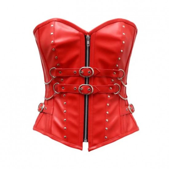 Women Real Leather Corset Overbust Handmade Red Genuine Leather Corset, Heavy Duty Steel Boned Waist Gothic Luxury and Stylish