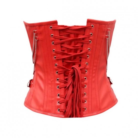 Women Real Leather Corset Overbust Handmade Red Genuine Leather Corset, Heavy Duty Steel Boned Waist Gothic Luxury and Stylish