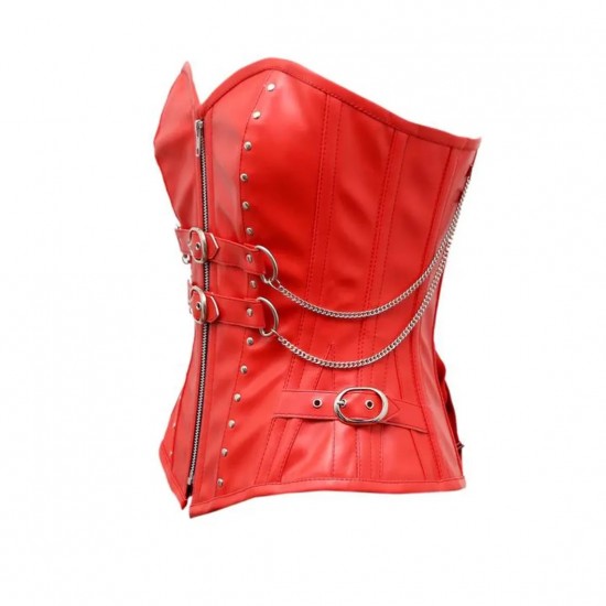 Women Real Leather Corset Overbust Handmade Red Genuine Leather Corset, Heavy Duty Steel Boned Waist Gothic Luxury and Stylish