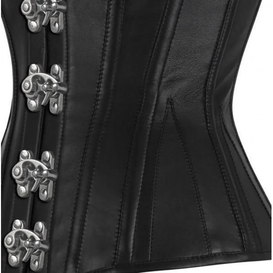 Women Real Leather Corset Overbust Handmade Black Genuine Leather Corset, Heavy Duty Steel Boned Waist Gothic Luxury and Stylish