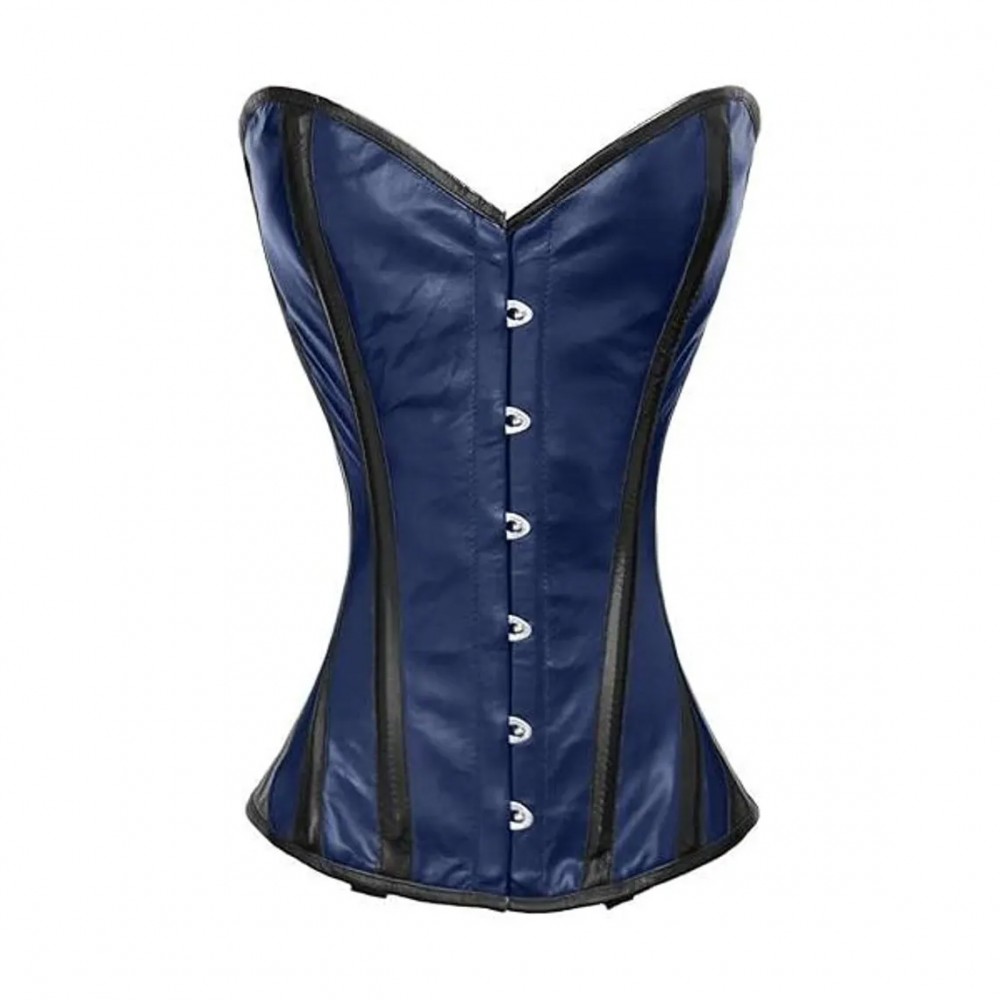 Women Real Leather Corset Overbust Handmade Blue Genuine Leather Corset, Heavy Duty Steel Boned Waist Gothic Luxury and Stylish