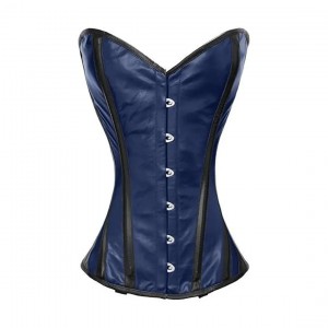 Women Real Leather Corset Overbust Handmade Blue Genuine Leather Corset, Heavy Duty Steel Boned Waist Gothic Luxury and Stylish