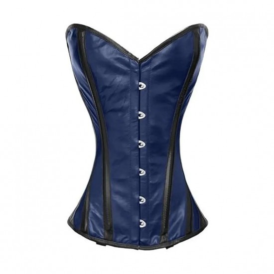 Women Real Leather Corset Overbust Handmade Blue Genuine Leather Corset, Heavy Duty Steel Boned Waist Gothic Luxury and Stylish