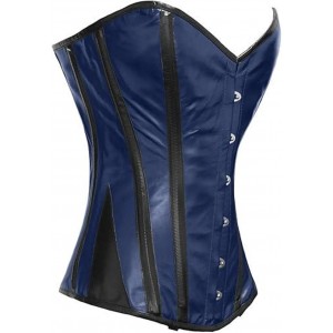 Women Real Leather Corset Overbust Handmade Blue Genuine Leather Corset, Heavy Duty Steel Boned Waist Gothic Luxury and Stylish