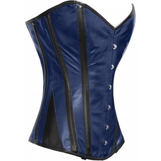 Women Real Leather Corset Overbust Handmade Blue Genuine Leather Corset, Heavy Duty Steel Boned Waist Gothic Luxury and Stylish