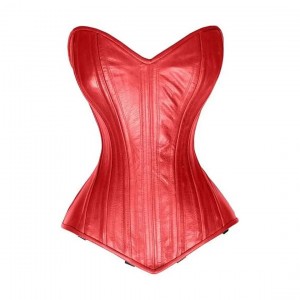 Women Real Leather Corset Overbust Handmade Red Genuine Leather Corset, Heavy Duty Steel Boned Waist Gothic Luxury and Stylish