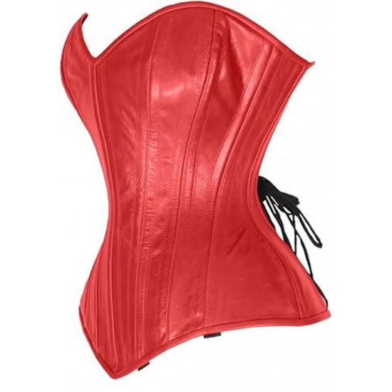 Women Real Leather Corset Overbust Handmade Red Genuine Leather Corset, Heavy Duty Steel Boned Waist Gothic Luxury and Stylish