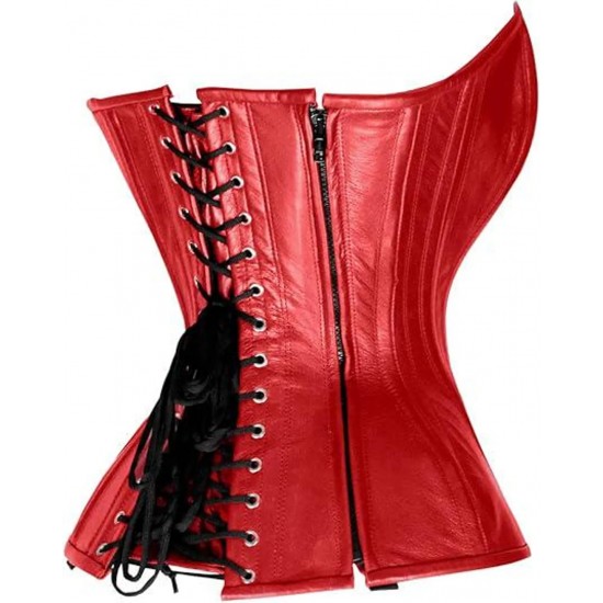 Women Real Leather Corset Overbust Handmade Red Genuine Leather Corset, Heavy Duty Steel Boned Waist Gothic Luxury and Stylish