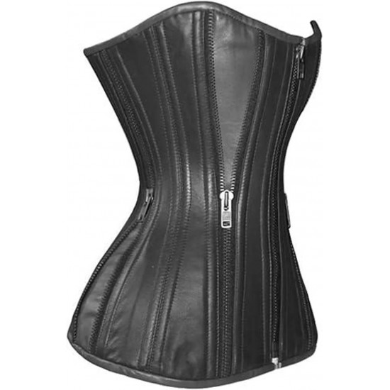 Women Real Leather Corset Overbust Handmade Black Genuine Leather Corset, Heavy Duty Steel Boned Waist Gothic Luxury and Stylish