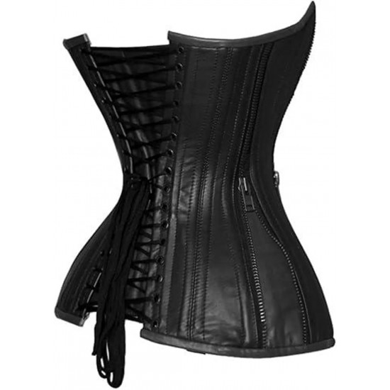 Women Real Leather Corset Overbust Handmade Black Genuine Leather Corset, Heavy Duty Steel Boned Waist Gothic Luxury and Stylish