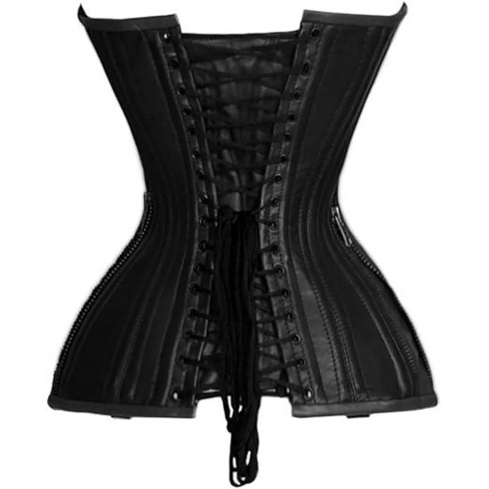Women Real Leather Corset Overbust Handmade Black Genuine Leather Corset, Heavy Duty Steel Boned Waist Gothic Luxury and Stylish