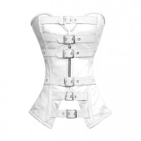 Women Real Leather Corset Overbust Handmade White Genuine Leather Corset, Heavy Duty Steel Boned Waist Gothic Luxury and Stylish