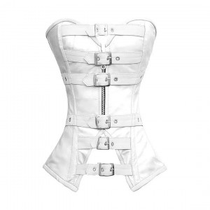 Women Real Leather Corset Overbust Handmade White Genuine Leather Corset, Heavy Duty Steel Boned Waist Gothic Luxury and Stylish