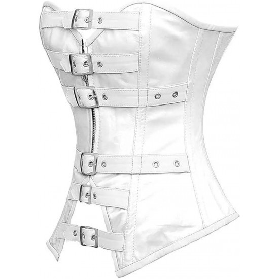 Women Real Leather Corset Overbust Handmade White Genuine Leather Corset, Heavy Duty Steel Boned Waist Gothic Luxury and Stylish