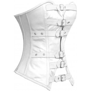 Women Real Leather Corset Overbust Handmade White Genuine Leather Corset, Heavy Duty Steel Boned Waist Gothic Luxury and Stylish