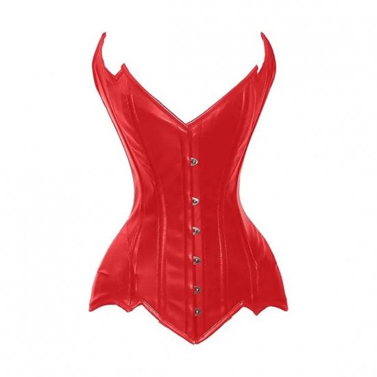 Women Real Leather Corset Overbust Handmade Red Genuine Leather Corset, Heavy Duty Steel Boned Waist Gothic Luxury and Stylish