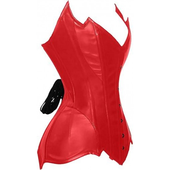 Women Real Leather Corset Overbust Handmade Red Genuine Leather Corset, Heavy Duty Steel Boned Waist Gothic Luxury and Stylish