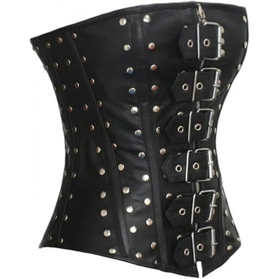 Women Real Leather Corset Overbust Handmade Black Genuine Leather Corset, Heavy Duty Steel Boned Waist Gothic Luxury and Stylish