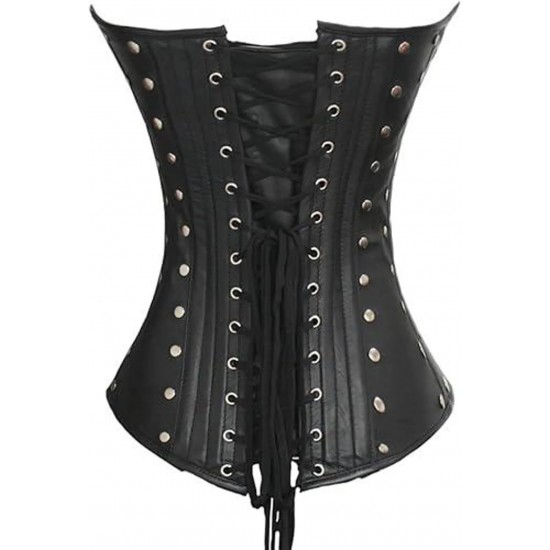 Women Real Leather Corset Overbust Handmade Black Genuine Leather Corset, Heavy Duty Steel Boned Waist Gothic Luxury and Stylish