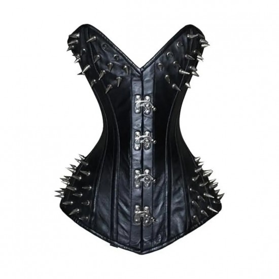 Women Real Leather Corset Overbust Handmade Black Genuine Leather Corset, Heavy Duty Steel Boned Waist Gothic Luxury and Stylish