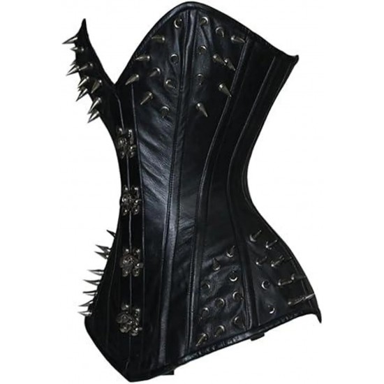Women Real Leather Corset Overbust Handmade Black Genuine Leather Corset, Heavy Duty Steel Boned Waist Gothic Luxury and Stylish