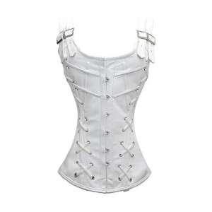 Women Real Leather Corset Overbust Handmade White Genuine Leather Corset, Heavy Duty Steel Boned Waist Gothic Luxury and Stylish