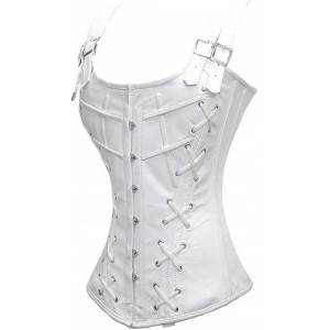 Women Real Leather Corset Overbust Handmade White Genuine Leather Corset, Heavy Duty Steel Boned Waist Gothic Luxury and Stylish