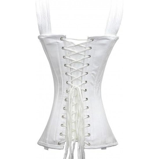 Women Real Leather Corset Overbust Handmade White Genuine Leather Corset, Heavy Duty Steel Boned Waist Gothic Luxury and Stylish