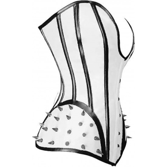 Women Real Leather Corset Overbust Handmade White Genuine Leather Corset, Heavy Duty Steel Boned Waist Gothic Luxury and Stylish