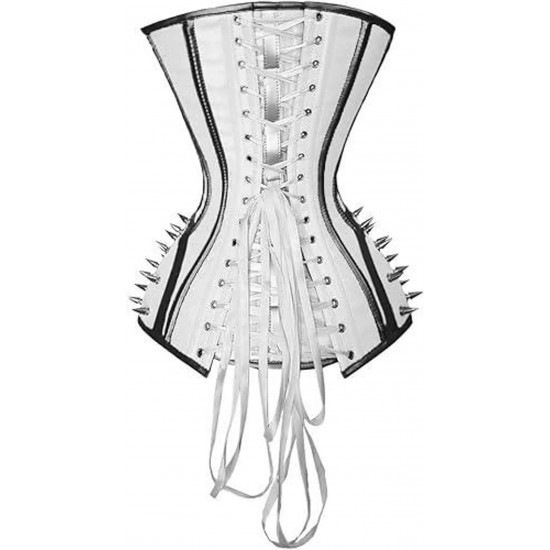 Women Real Leather Corset Overbust Handmade White Genuine Leather Corset, Heavy Duty Steel Boned Waist Gothic Luxury and Stylish