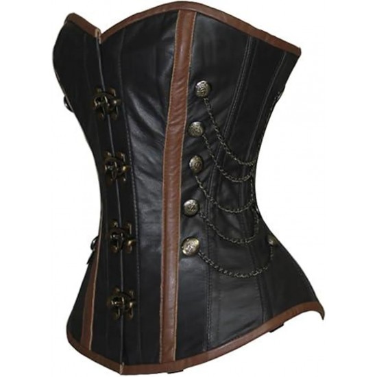 Women Real Leather Corset Overbust Handmade Black Genuine Leather Corset, Heavy Duty Steel Boned Waist Gothic Luxury and Stylish