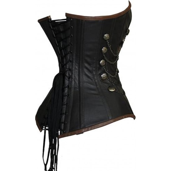 Women Real Leather Corset Overbust Handmade Black Genuine Leather Corset, Heavy Duty Steel Boned Waist Gothic Luxury and Stylish