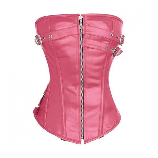 Women Real Leather Corset Overbust Handmade Pink Genuine Leather Corset, Heavy Duty Steel Boned Waist Gothic Luxury and Stylish