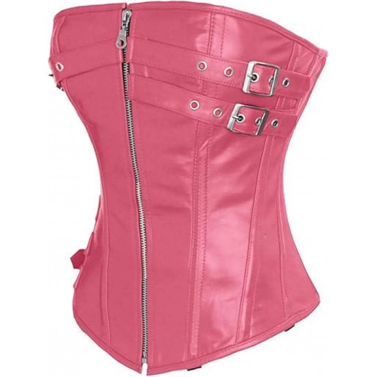 Women Real Leather Corset Overbust Handmade Pink Genuine Leather Corset, Heavy Duty Steel Boned Waist Gothic Luxury and Stylish