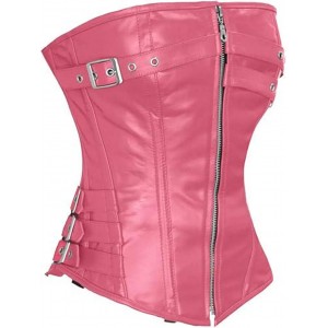 Women Real Leather Corset Overbust Handmade Pink Genuine Leather Corset, Heavy Duty Steel Boned Waist Gothic Luxury and Stylish