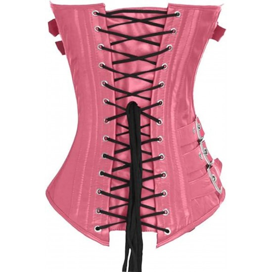 Women Real Leather Corset Overbust Handmade Pink Genuine Leather Corset, Heavy Duty Steel Boned Waist Gothic Luxury and Stylish