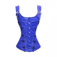 Women Real Leather Corset Overbust Handmade Blue Genuine Leather Corset, Heavy Duty Steel Boned Waist Gothic Luxury and Stylish