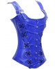 Women Real Leather Corset Overbust Handmade Blue Genuine Leather Corset, Heavy Duty Steel Boned Waist Gothic Luxury and Stylish