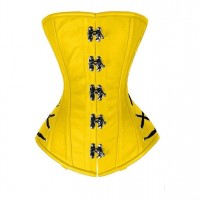Women Real Leather Corset Overbust Handmade Yellow Genuine Leather Corset, Heavy Duty Steel Boned Waist Gothic Luxury and Stylish