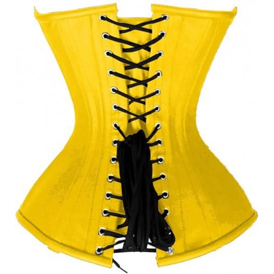Women Real Leather Corset Overbust Handmade Yellow Genuine Leather Corset, Heavy Duty Steel Boned Waist Gothic Luxury and Stylish