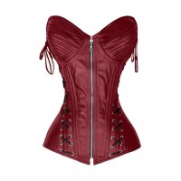 Women Real Leather Corset Overbust Handmade Maroon Genuine Leather Corset, Heavy Duty Steel Boned Waist Gothic Luxury and Stylish