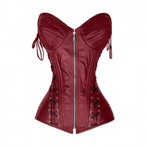 Women Real Leather Corset Overbust Handmade Maroon Genuine Leather Corset, Heavy Duty Steel Boned Waist Gothic Luxury and Stylish
