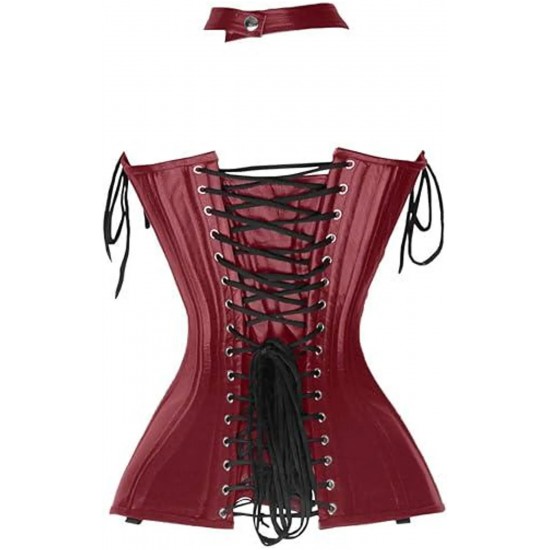 Women Real Leather Corset Overbust Handmade Maroon Genuine Leather Corset, Heavy Duty Steel Boned Waist Gothic Luxury and Stylish