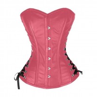 Women Real Leather Corset Overbust Handmade Pink Genuine Leather Corset, Heavy Duty Steel Boned Waist Gothic Luxury and Stylish