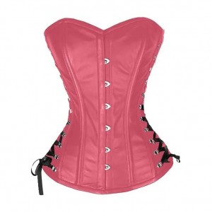 Women Real Leather Corset Overbust Handmade Pink Genuine Leather Corset, Heavy Duty Steel Boned Waist Gothic Luxury and Stylish