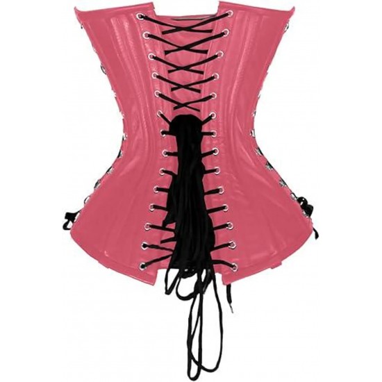 Women Real Leather Corset Overbust Handmade Pink Genuine Leather Corset, Heavy Duty Steel Boned Waist Gothic Luxury and Stylish